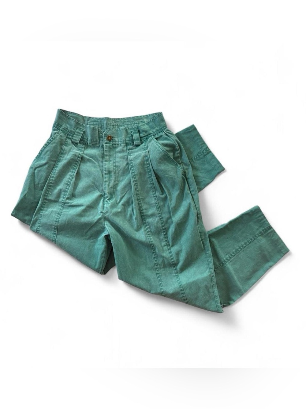 Vtg Justin Allen Barrel Pants 13/14 Teal High Waist Retro Pleated Hipster Retro